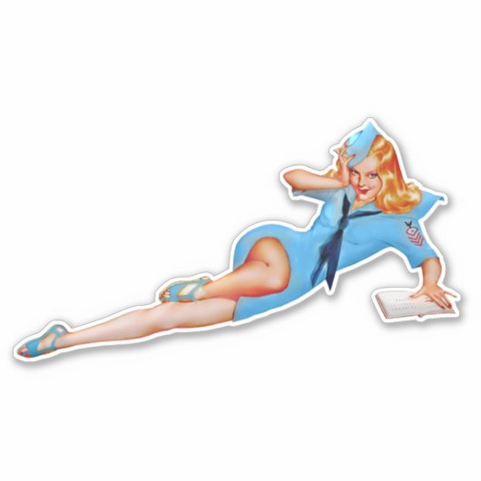 Retro  Fight Attendant Pin-up Girl Sticker (Voorkant)