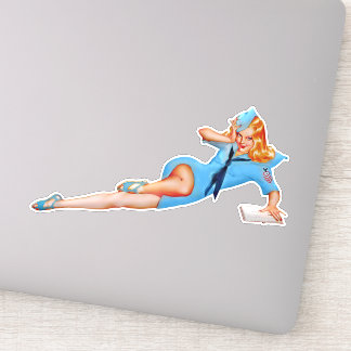 Retro  Fight Attendant Pin-up Girl Sticker