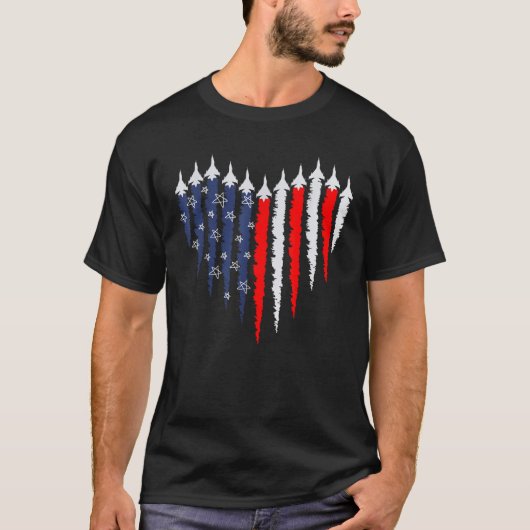 Retro Fighter Jet Airplane American Flag Heart 4th T-shirt (Voorkant)