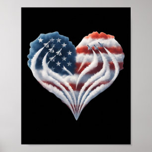 Retro Fighter Jet Vliegtuig Amerikaanse Vlag Hart  Poster
