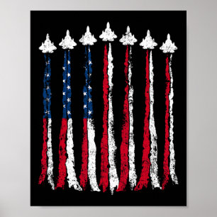 Retro Fighter Jet Vliegtuig Amerikaanse Vlag Hart Poster
