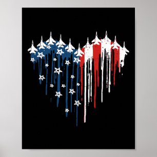 Retro Fighter Jet Vliegtuig Amerikaanse Vlag Hart Poster