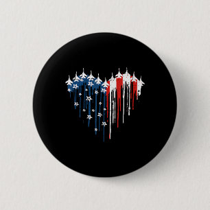 Retro Fighter Jet Vliegtuig Amerikaanse Vlag Hart  Ronde Button 5,7 Cm