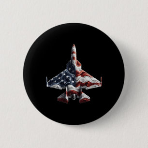 Retro Fighter Jet Vliegtuig Amerikaanse Vlag Hart  Ronde Button 5,7 Cm
