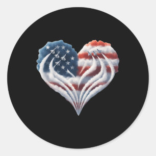 Retro Fighter Jet Vliegtuig Amerikaanse Vlag Hart  Ronde Sticker