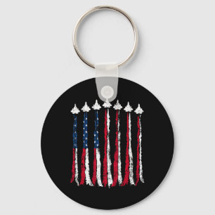 Retro Fighter Jet Vliegtuig Amerikaanse Vlag Hart Sleutelhanger