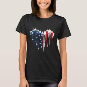 Retro Fighter Jet Vliegtuig Amerikaanse Vlag Hart T-shirt
