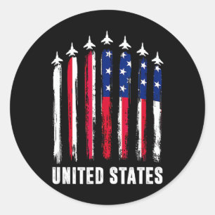 Retro Fighter Jet Vliegtuig Vlag Verenigde Staten  Ronde Sticker