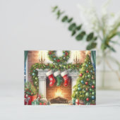 Retro Fijne Kerstmis Gezellig Kerst Huis  Postkaar Feestdagenkaart (Staand voorkant)