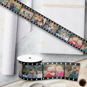 Retro Film Strip Custom Foto Verjaardag Gift Wrap Satijnen Lint