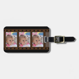 Retro Film Strip tot 3 portretfoto's op zwart Bagagelabel