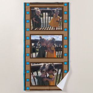 Retro Film Strip voegt maximaal 3 foto's blauw toe Strandlaken