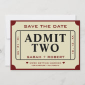 Retro Film Ticket Stub Geef Twee Bruiloft toe Save The Date (Voorkant)