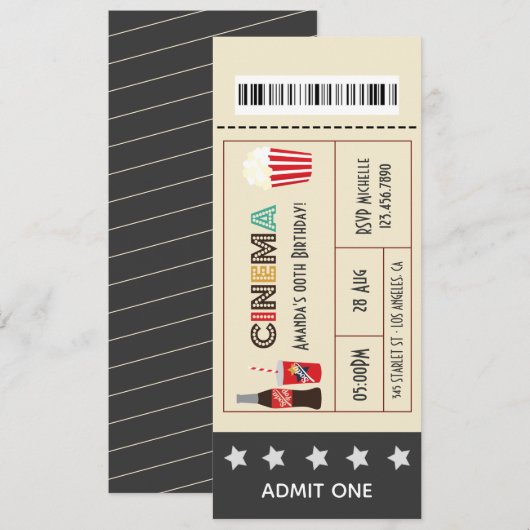 Retro Filmavond Verjaardagsfeest Ticket Kaart (Voorkant / Achterkant)