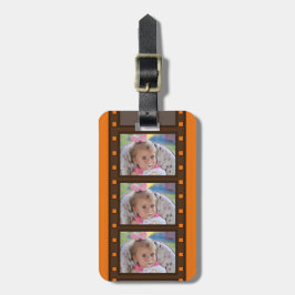Retro Filmstrook tot 3 foto's op oranje Bagagelabel