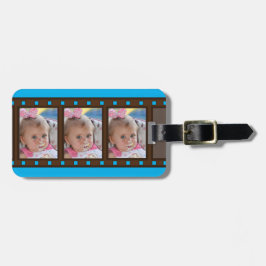 Retro Filmstrook Tot 3 portretfoto's op blauw Bagagelabel