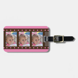 Retro Filmstrook Tot 3 portretfoto's op roze Bagagelabel
