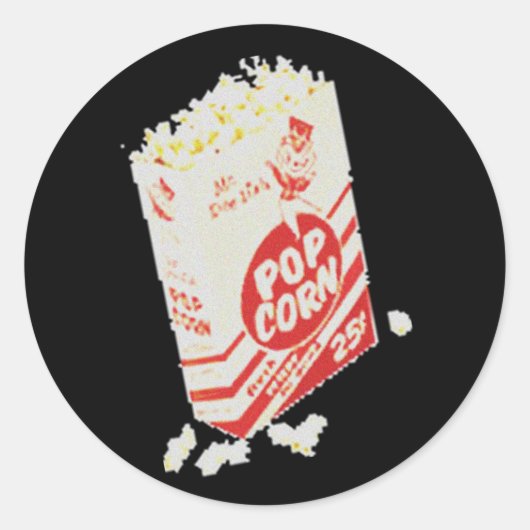 Retro  filmtheater Popcorn Ronde Sticker (Voorkant)