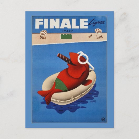  retro Finale schattige vis Italiaanse reis en rei Briefkaart (Voorkant)