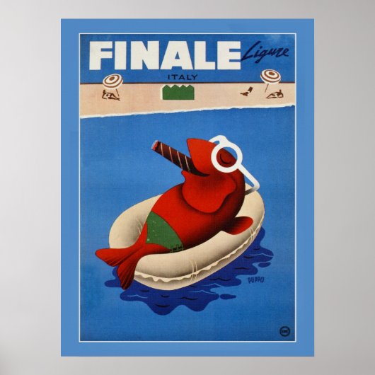 retro Finale schattige vis Italiaanse reis en rei Poster (Voorkant)