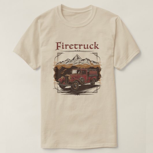 Retro fire engine mountain range t-shirt (Design voorkant)