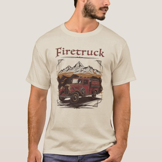 Retro fire engine mountain range t-shirt (Voorkant)