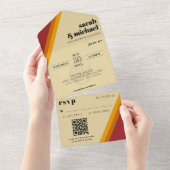 Retro Fire Hart Gestreept Huwelijksreceptie All In One Uitnodiging (Afscheurbaar)