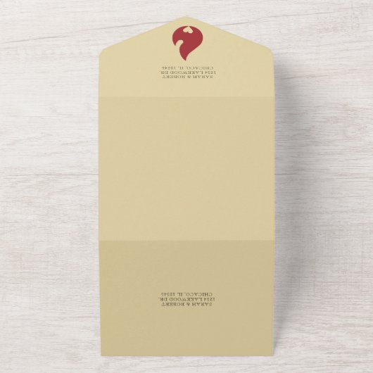 Retro Fire Hart Gestreept Huwelijksreceptie All In One Uitnodiging (Buitenkant)