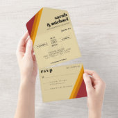 Retro Fire Hart Gestreept Huwelijksreceptie All In One Uitnodiging (Afscheurbaar)