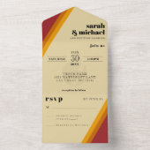 Retro Fire Hart Gestreept Huwelijksreceptie All In One Uitnodiging (Binnen)