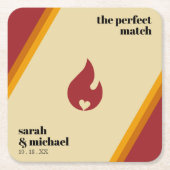 Retro Fire Heart Striped De Perfecte Match Bruilof Kartonnen Onderzetters (Voorkant)