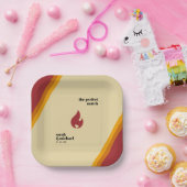 Retro Fire Heart Striped De Perfecte Match Bruilof Papieren Bordje (Feest)