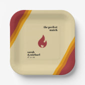 Retro Fire Heart Striped De Perfecte Match Bruilof Papieren Bordje (Voorkant)