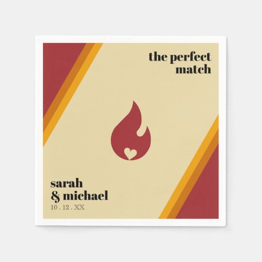 Retro Fire Heart Striped De Perfecte Match Bruilof Servet (Voorkant)