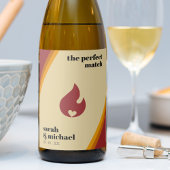 Retro Fire Heart Striped De Perfecte Match Bruilof Wijn Etiket