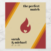 Retro Fire Heart Striped De Perfecte Match Bruilof Wijn Etiket (Enkel label)