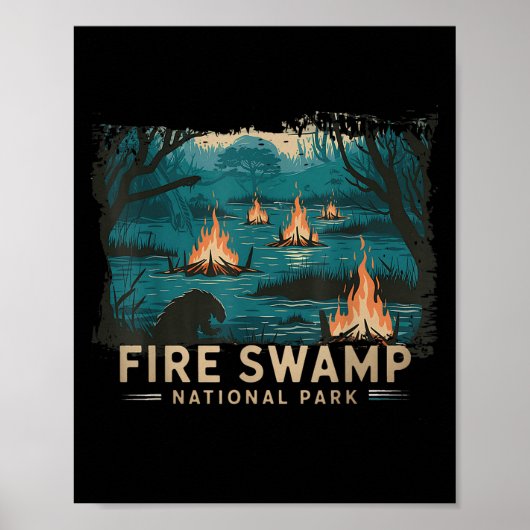 Retro Fire Swamp Nationaal Park Camping Wandelberg Poster (Voorkant)