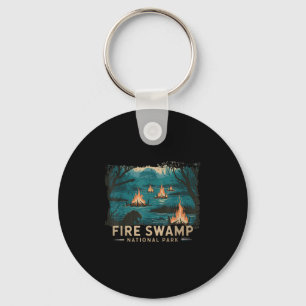 Retro Fire Swamp Nationaal Park Camping Wandelberg Sleutelhanger