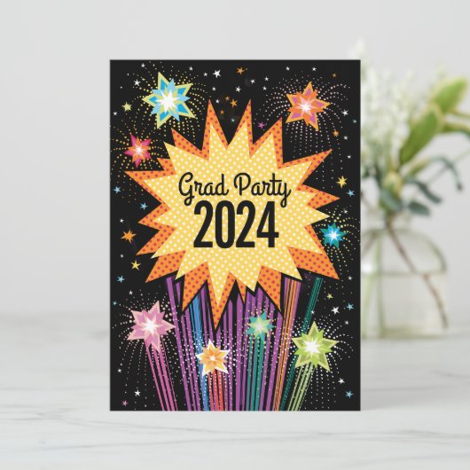 Retro Fireworks Graduation Party uitnodiging (Staand voorkant)