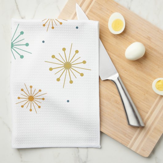 Retro Fireworks Starbursts kleurrijke Mideeuw Theedoek (Quarter Fold)