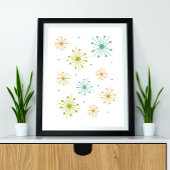 Retro Fireworks Starbursts midden eeuw Poster