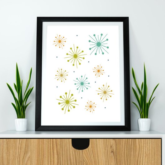 Retro Fireworks Starbursts midden eeuw Poster