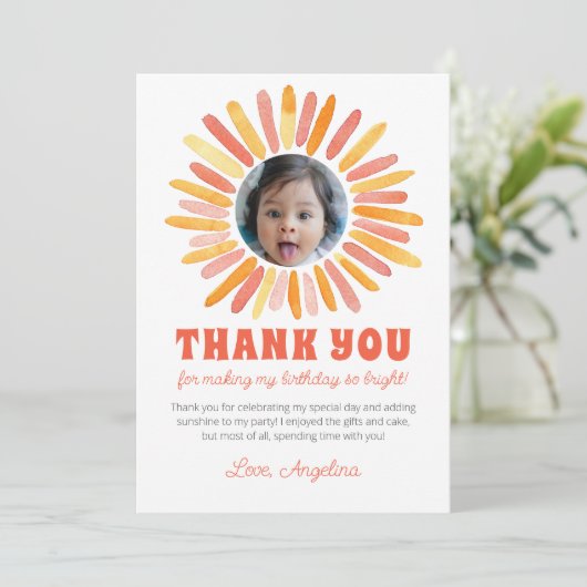 Retro First Trip rondom Sun 1st Birthday Party Bedankkaart (Staand voorkant)