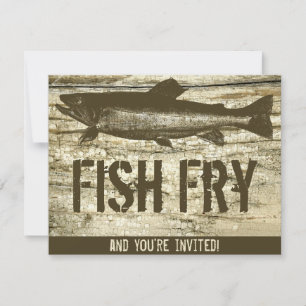 Retro Fish Fry  Visvoer Hout Textuur Art Kaart