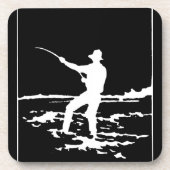 Retro Fisherman Silhouette Bier Onderzetter (Voorkant)
