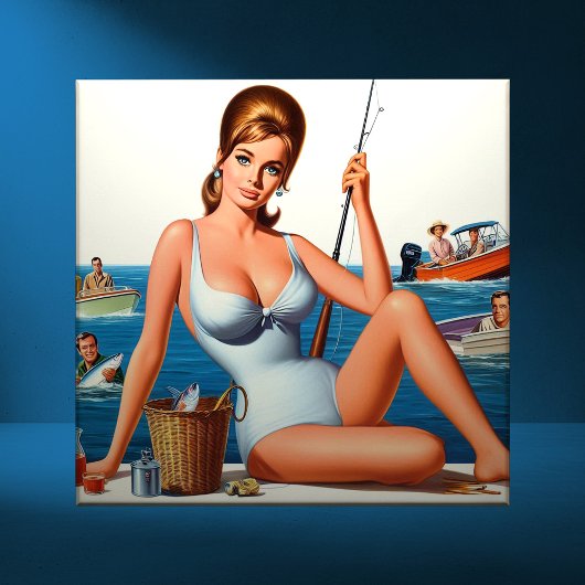 Retro Fishing Pin-up Tegeltje