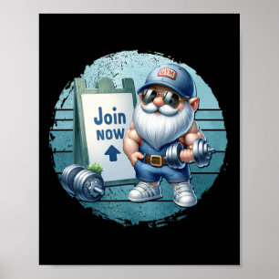 Retro Fitness Kabouter in sportoutfit met halters  Poster