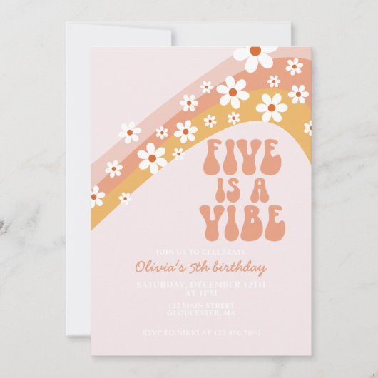 Retro Five is een Vibe Groovy 5-jarige verjaardag Kaart (Voorkant)