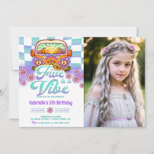 Retro FIVE is een Vibe Groovy 5th Verjaardagsfoto Kaart (Voorkant)