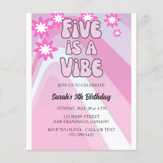 Retro Five is een Vibe Rainbow Pink Birthday Flyer (Voorkant)